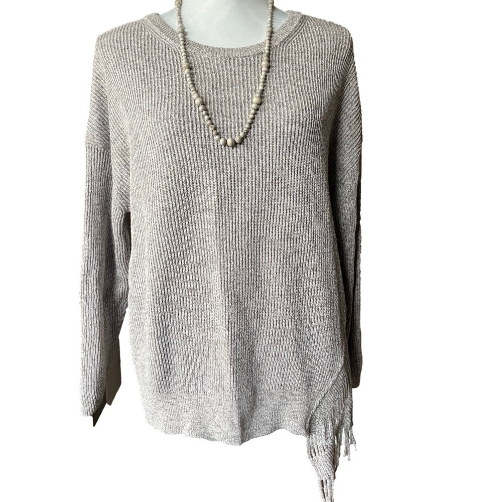 NIC + ZOE Gray Textured Asymmetrical Hem Sweater Size Petite Large